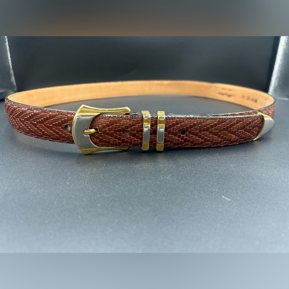 Mezlan Brown Leather Belt with Gold Buckle